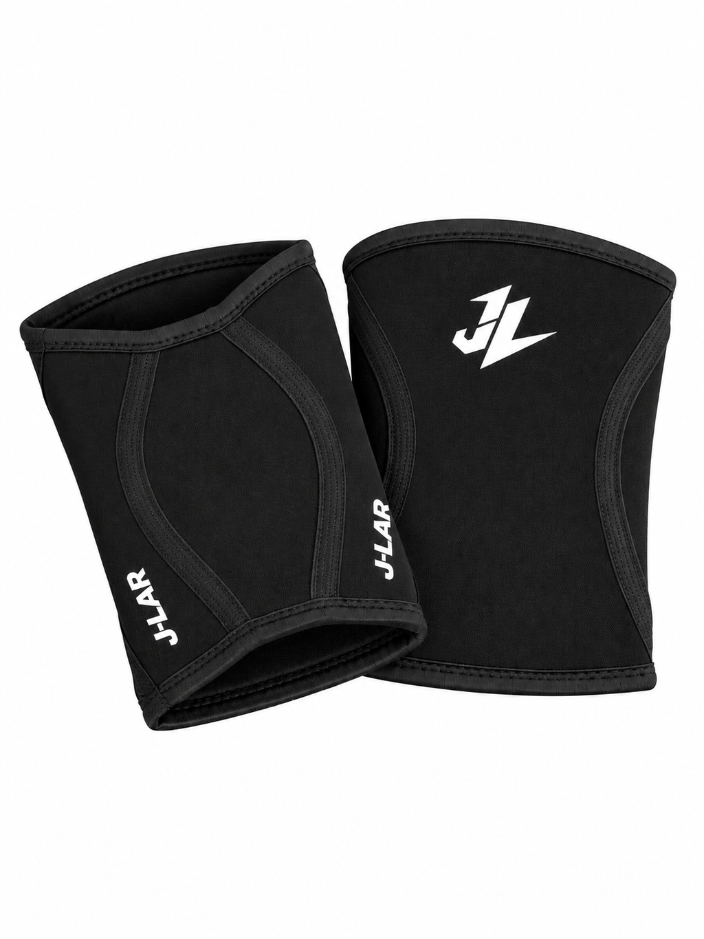 Rodilleras J-LAR 5 mm de neopreno negras — vista lateral con marca J-LAR