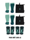 Pack Grip-Lock x2 J-LAR: dos kits de calleras Grip-Lock turquesa con bolsa y muñequeras