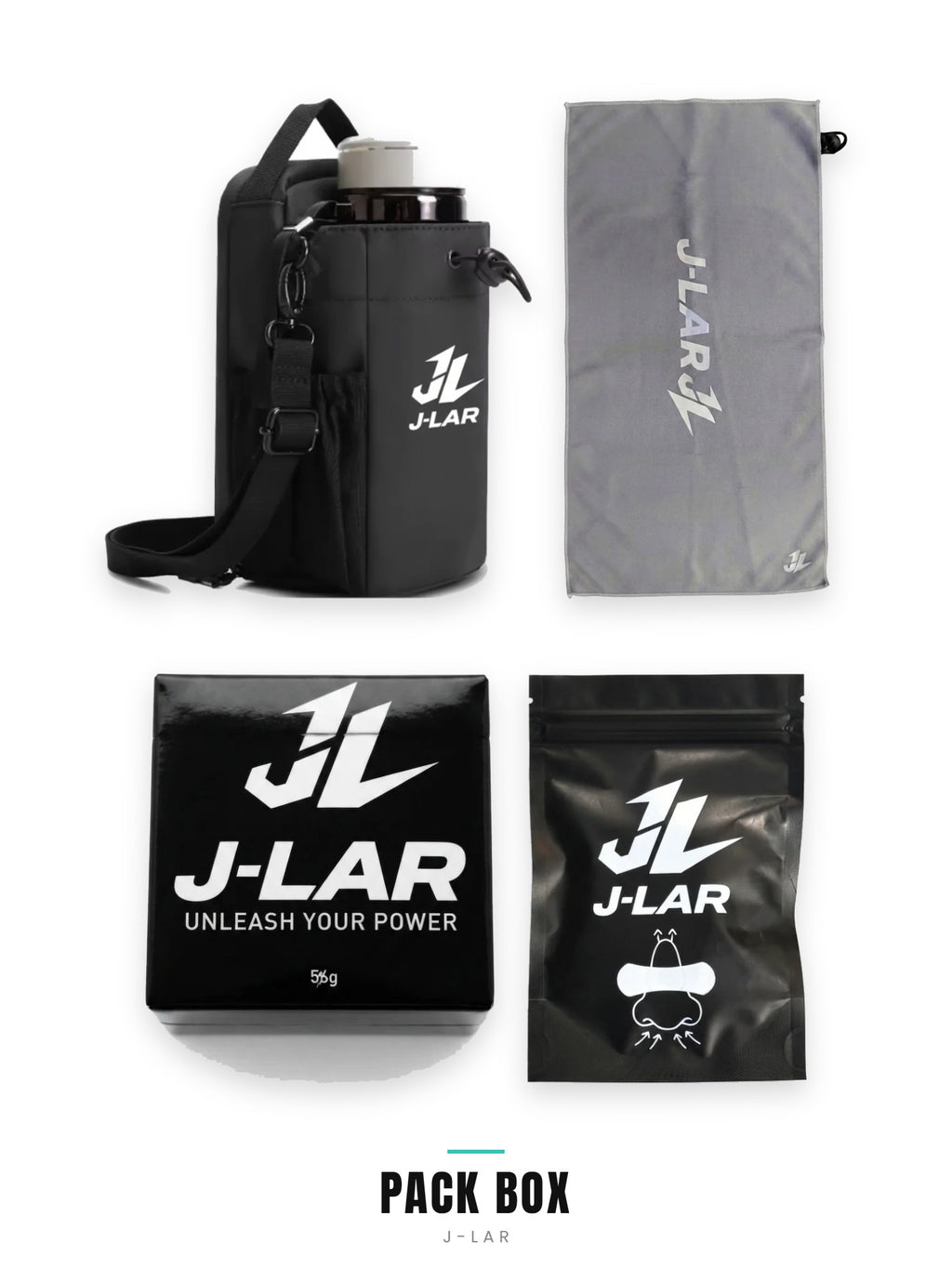 Pack Box J-LAR: bolsa magnética, toalla, taco de magnesio y tiras nasales