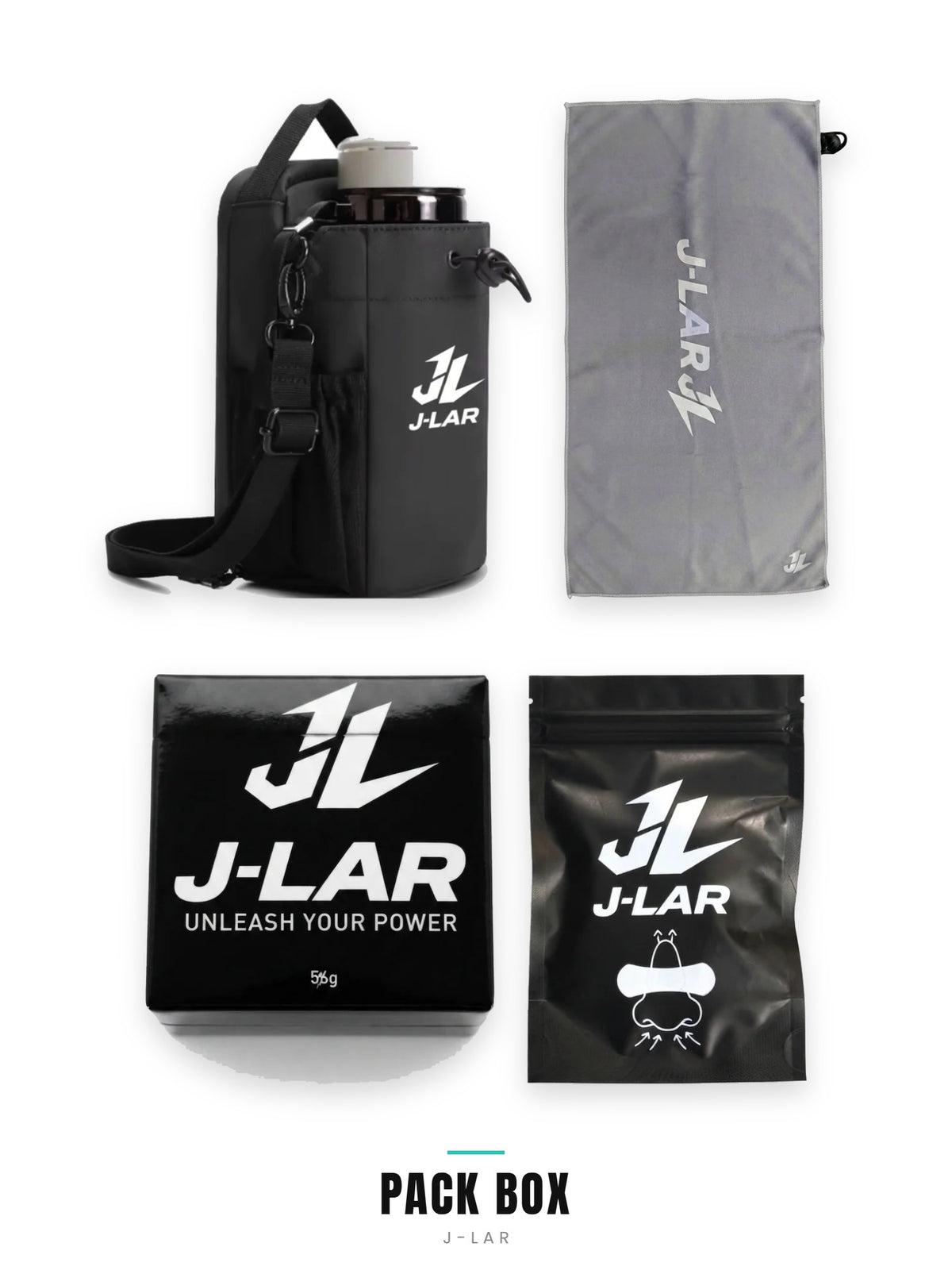 Pack Box J-LAR: bolsa magnética, toalla, taco de magnesio y tiras nasales