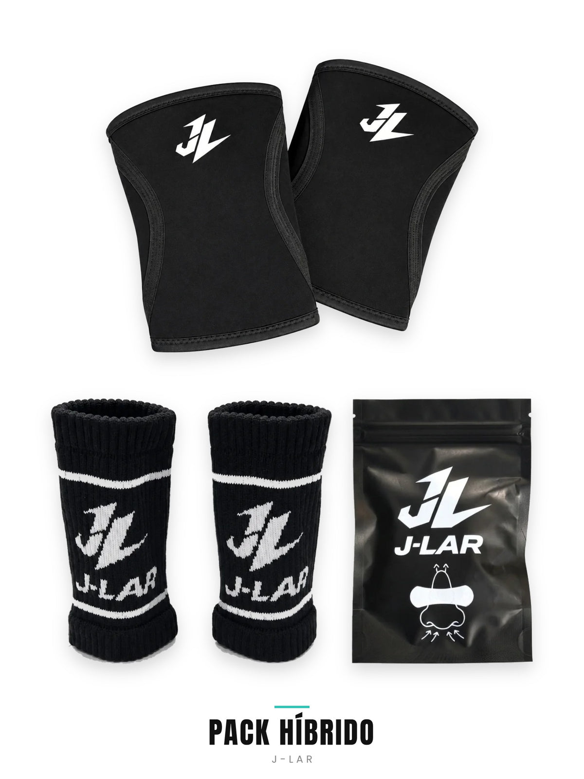 Pack Híbrido J-LAR: rodilleras 5 mm, muñequeras y tiras nasales