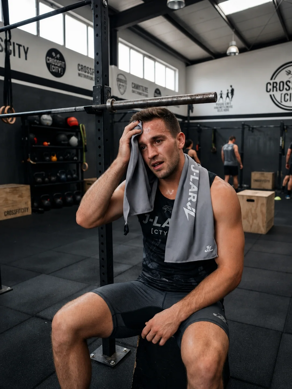 Toalla J-LAR de entrenamiento en gimnasio - fondo blanco